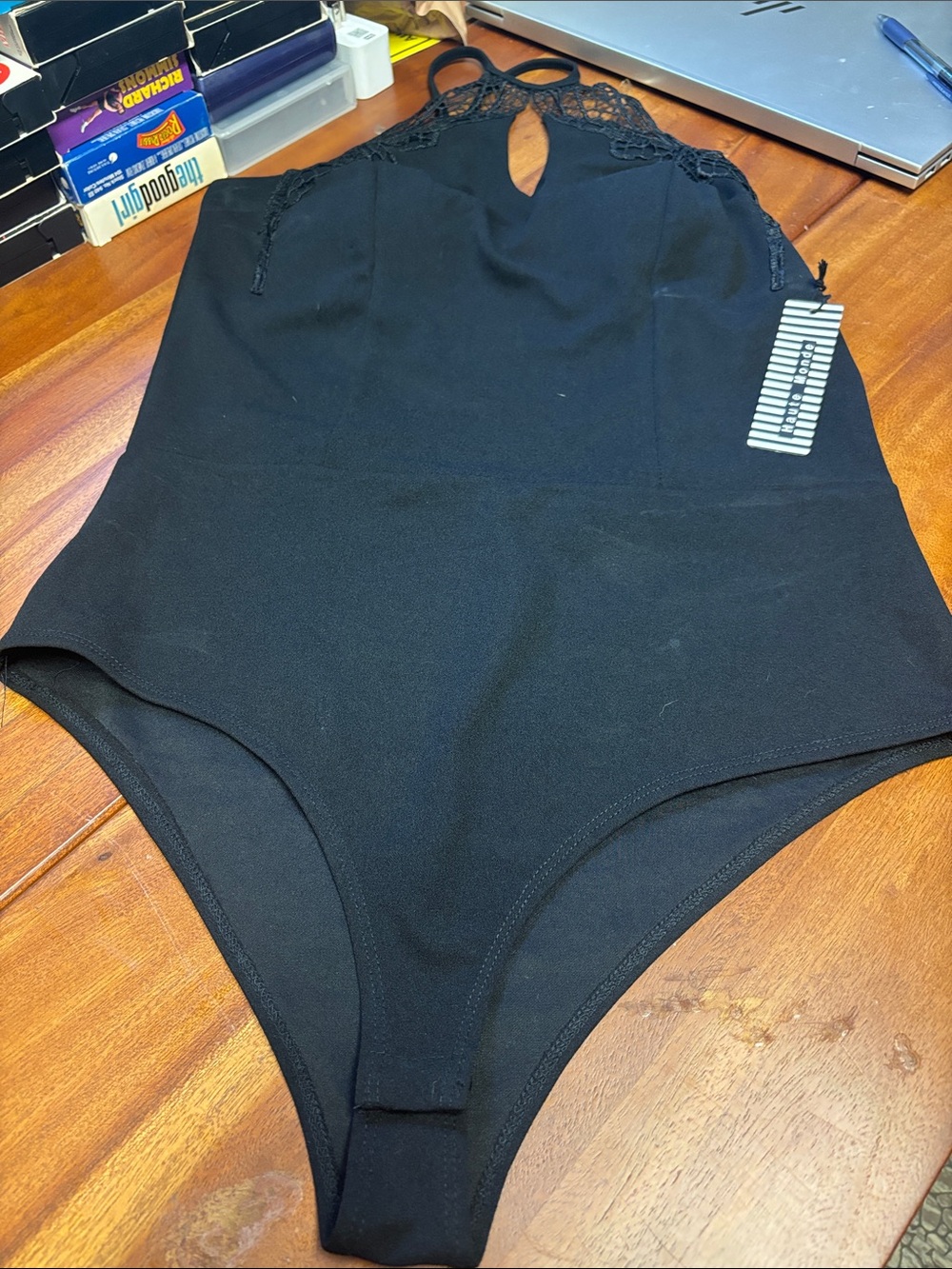 Haute Monde Black Lace-Trim Bodysuit